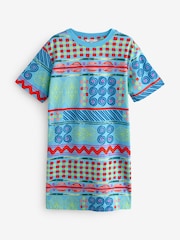 Blue Multi Print Graphic 100% Cotton T-Shirt Dress - Image 5 of 7
