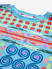 Blue Multi Print Graphic 100% Cotton T-Shirt Dress - Image 6 of 7