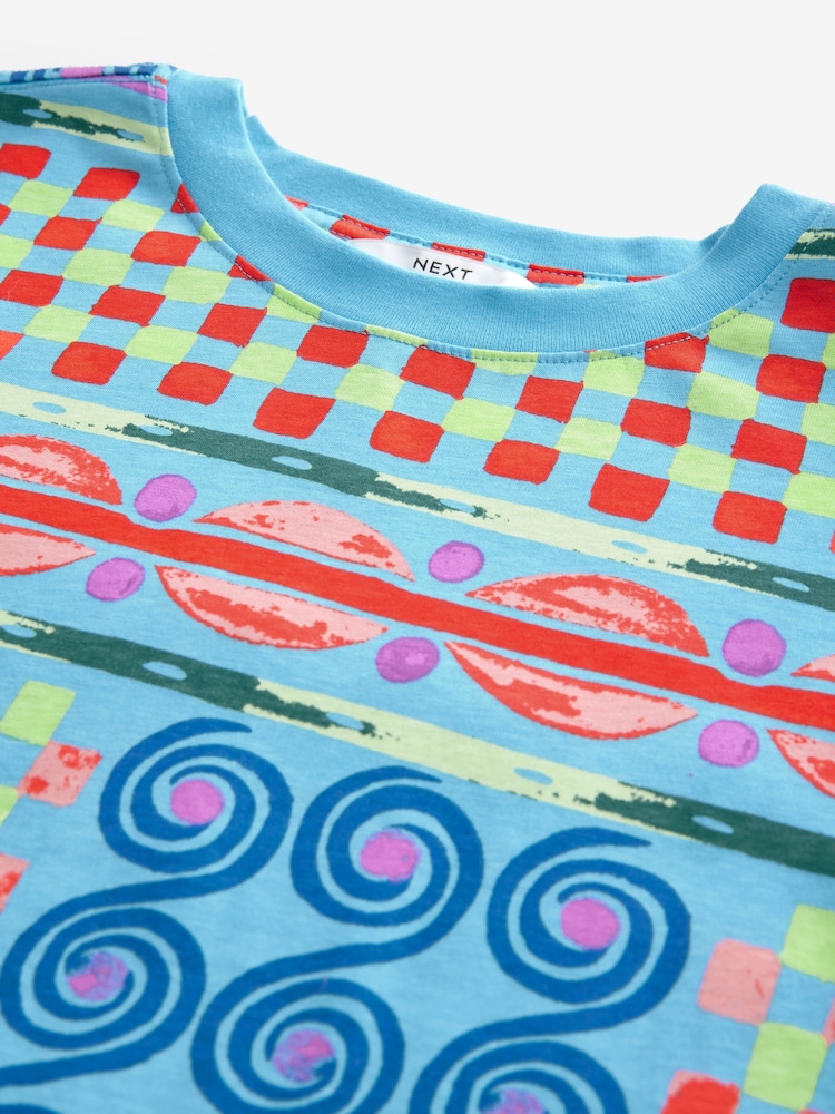 Blue Multi Print Graphic 100% Cotton T-Shirt Dress - Image 6 of 7