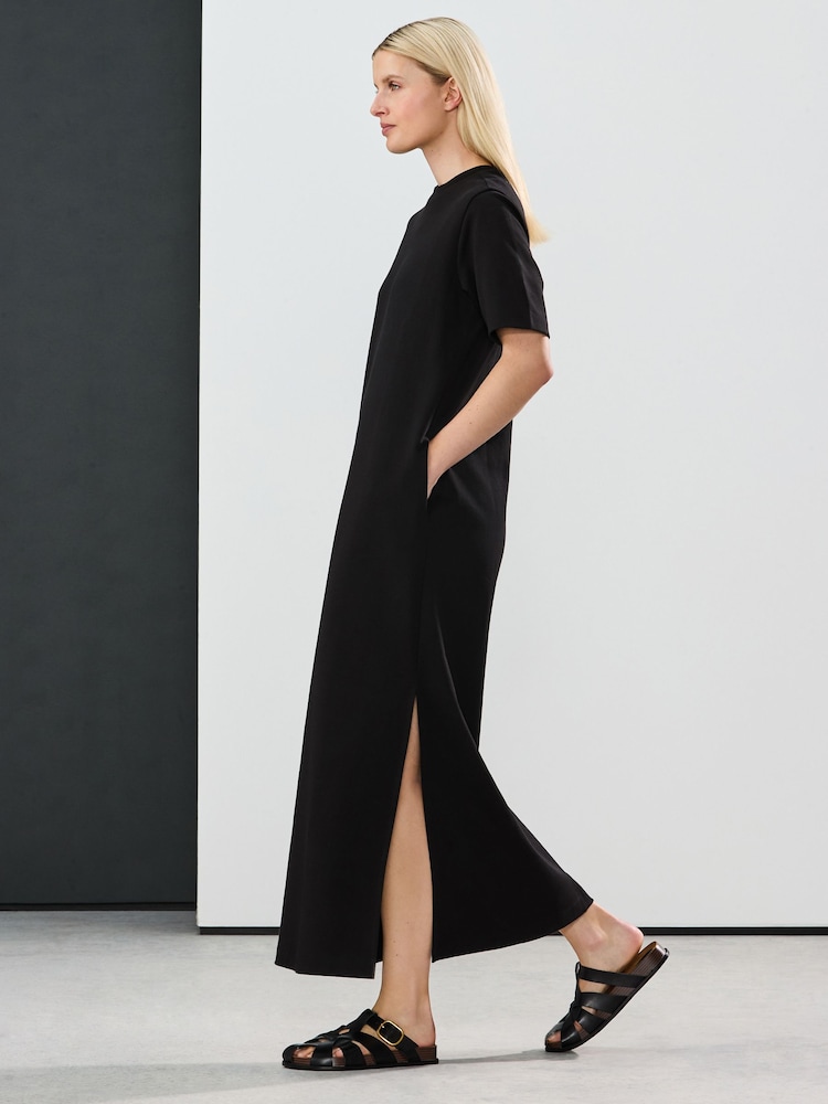 Black Heavyweight Short Sleeve Crew Neck Maxi T-Shirt Dress - Image 1 of 5
