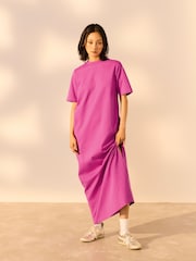 Bright Pink Heavyweight Short Sleeve Crew Neck Maxi T-Shirt Dress - Image 1 of 7