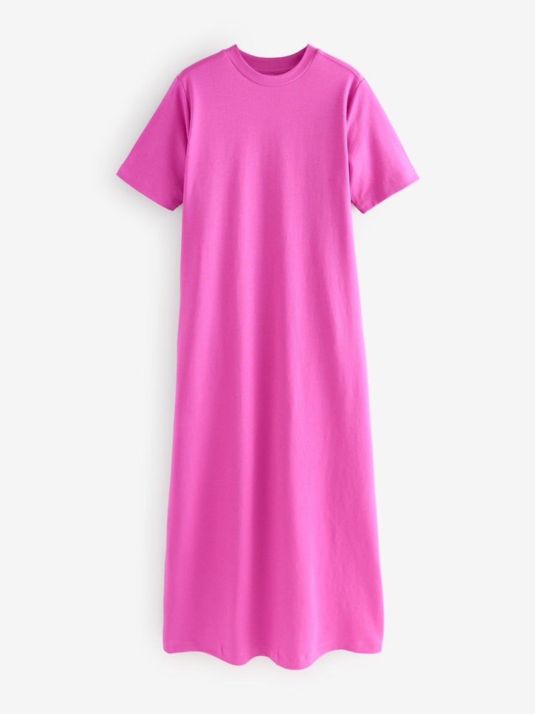 Bright Pink Heavyweight Short Sleeve Crew Neck Maxi T-Shirt Dress - Image 5 of 7