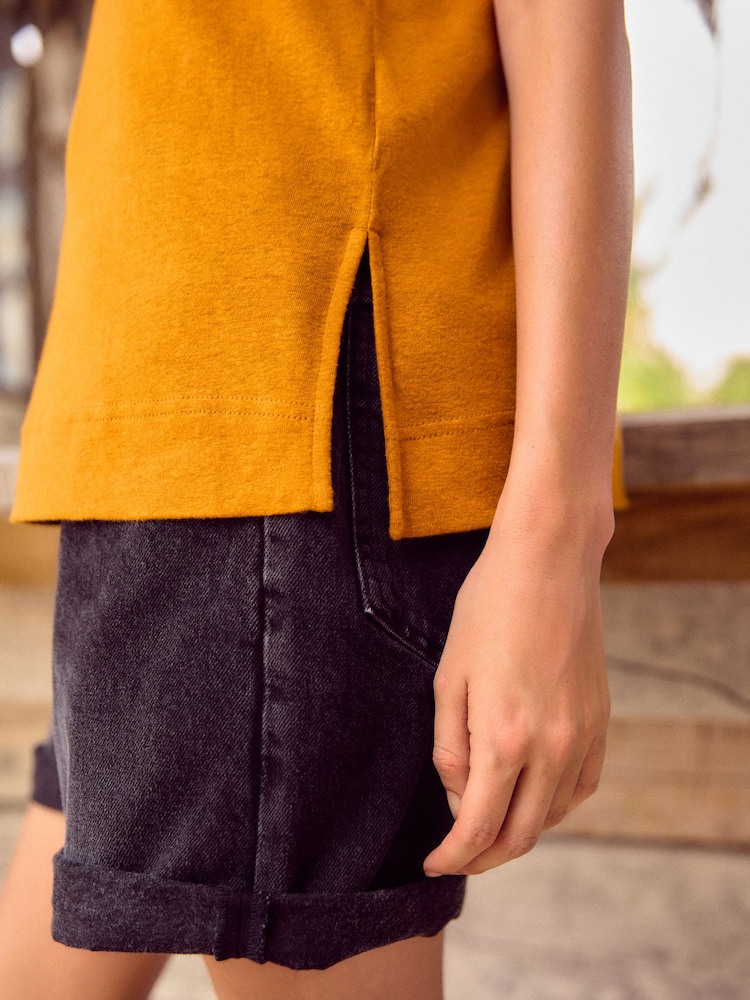 Rust Brown - Linen Modal Soft Touch Sleeveless Crew Neck Tank Vest Top - Image 4 of 4 Rust Brown - Linen Modal Soft Touch Sleeveless Crew Neck Tank Vest Top - Image 4 of 4