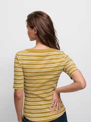 Ecru/Olive Wide Rib Short Sleeve Button Henley Top - Image 2 of 6