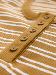 Ecru/Olive Wide Rib Short Sleeve Button Henley Top - Image 5 of 6