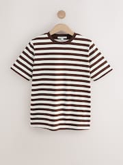 Chocolate Brown Stripe Heavyweight Short Sleeve Crew Neck T-Shirt - Image 1 of 3