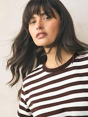 Chocolate Brown Stripe Heavyweight Short Sleeve Crew Neck T-Shirt - Image 4 of 7