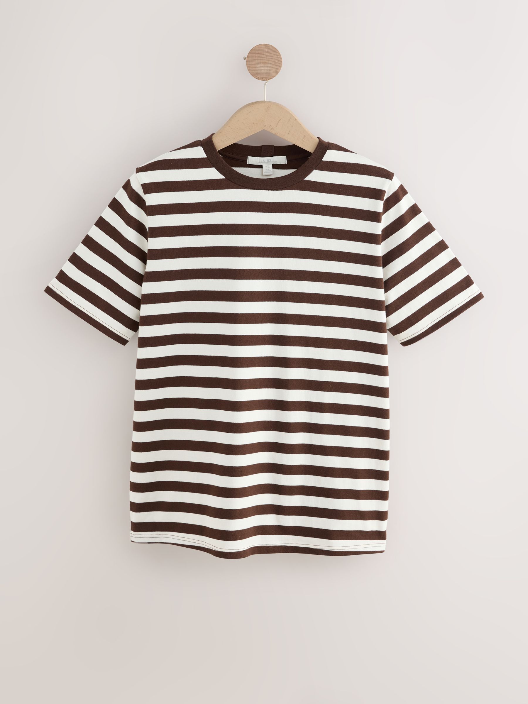 Buy Chocolate Brown Stripe Heavyweight Short Sleeve Crew Neck T