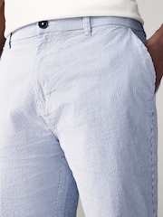 Light Blue Straight Fit Seersucker Stripe Chino Shorts - Image 4 of 10