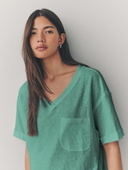 Oil Blue Oversized V-Neck Short Sleeve T-Shirt - Image 1 of 7