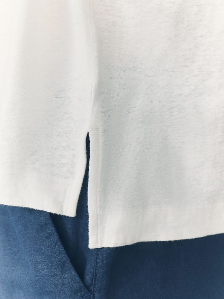 Ecru - Linen Modal Blend Soft Touch Scoop Neck T-Shirt - Image 5 of 8