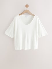 Ecru Linen Modal Blend Soft Touch Scoop Neck T-Shirt - Image 6 of 8