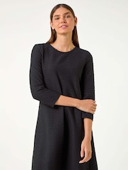 Roman Black Textured A-Line Stretch Dress - Image 1 of 5
