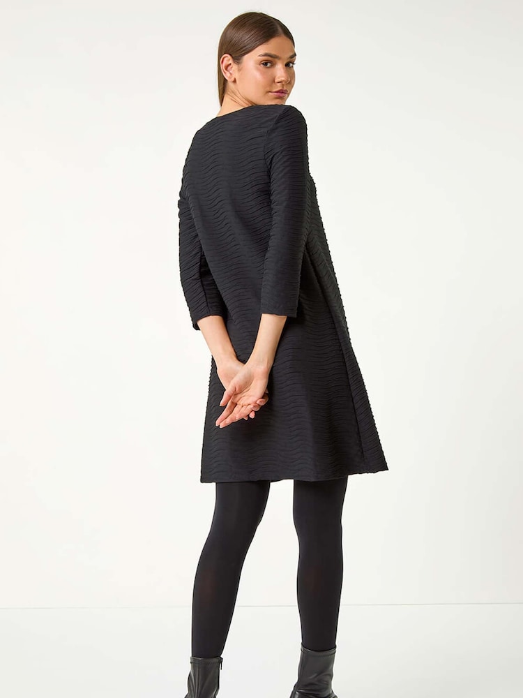 Roman Black Textured A-Line Stretch Dress - Image 2 of 5