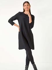 Roman Black Textured A-Line Stretch Dress - Image 3 of 5