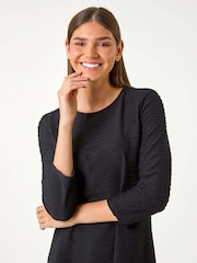 Roman Black Textured A-Line Stretch Dress - Image 4 of 5