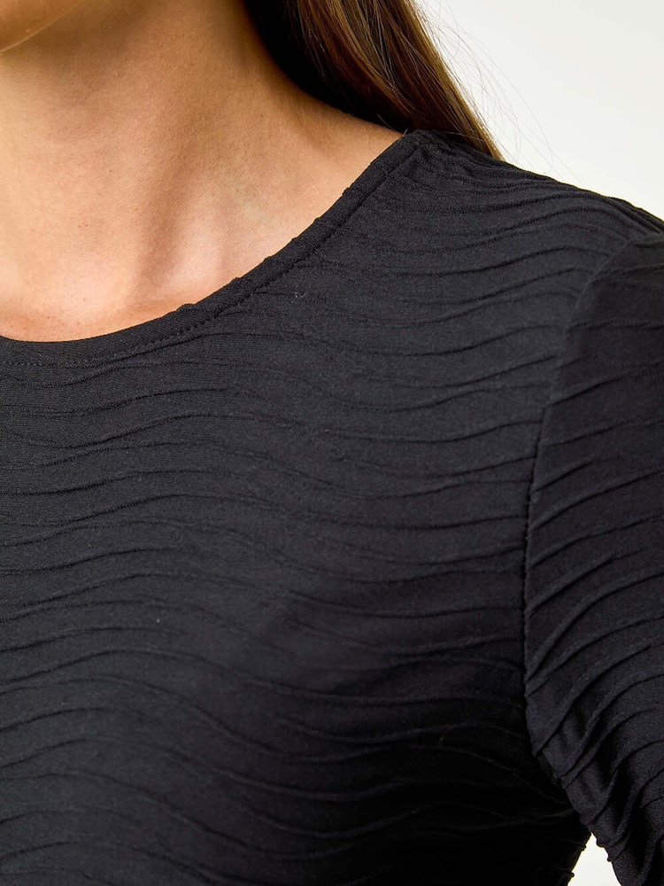 Roman Black Textured A-Line Stretch Dress - Image 5 of 5