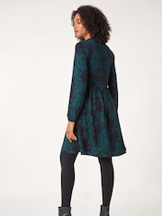 Roman Green Floral Contrast Trim Stretch Dress - Image 2 of 5