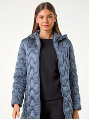 Roman Blue Abstract Quilted Hooded Coat - Image 1 of 5
