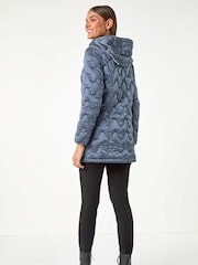 Roman Blue Abstract Quilted Hooded Coat - Image 2 of 5