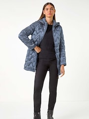 Roman Blue Abstract Quilted Hooded Coat - Image 3 of 5