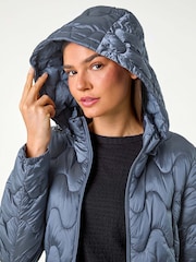 Roman Blue Abstract Quilted Hooded Coat - Image 5 of 5
