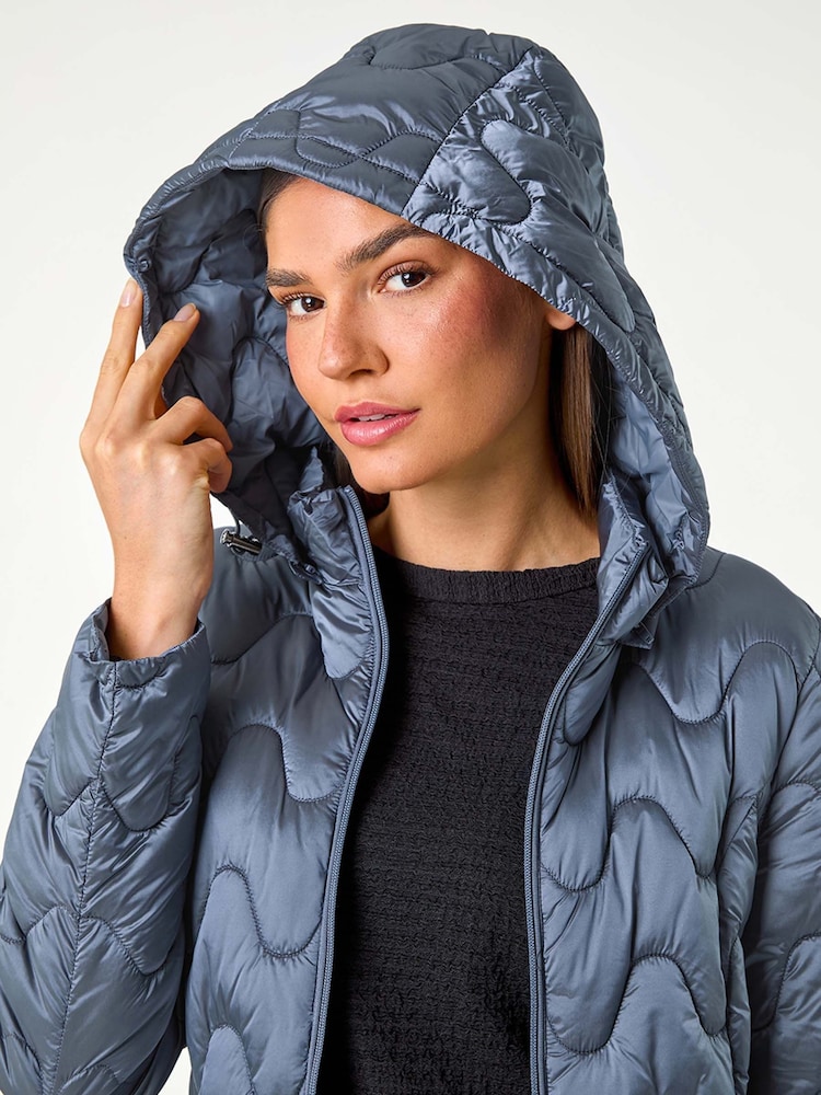 Roman Blue Abstract Quilted Hooded Coat - Image 5 of 5