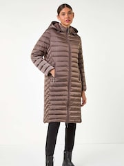 Roman Brown Longline Hooded Padded Coat - Image 1 of 5