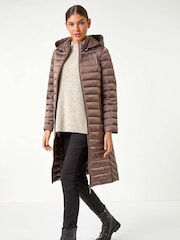 Roman Brown Longline Hooded Padded Coat - Image 3 of 5