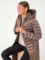 Roman Brown Longline Hooded Padded Coat - Image 4 of 5