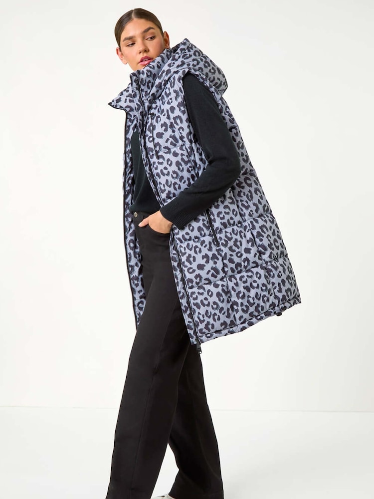 Roman Grey Animal Print Longline Quilted Gilet - Image 4 of 6