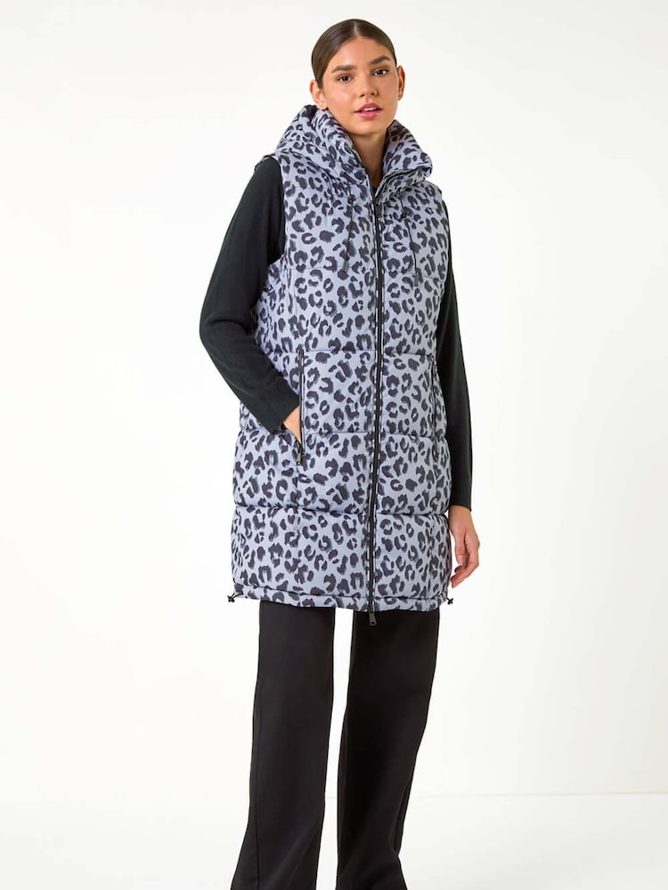 Roman Grey Animal Print Longline Quilted Gilet - Image 5 of 6