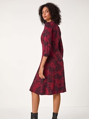 Roman Red Floral Print Stretch Jersey Dress - Image 3 of 6