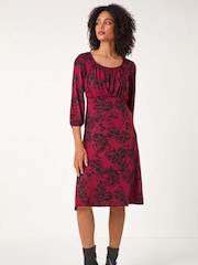 Roman Red Floral Print Stretch Jersey Dress - Image 4 of 6