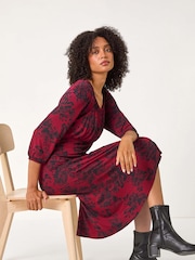 Roman Red Floral Print Stretch Jersey Dress - Image 5 of 6