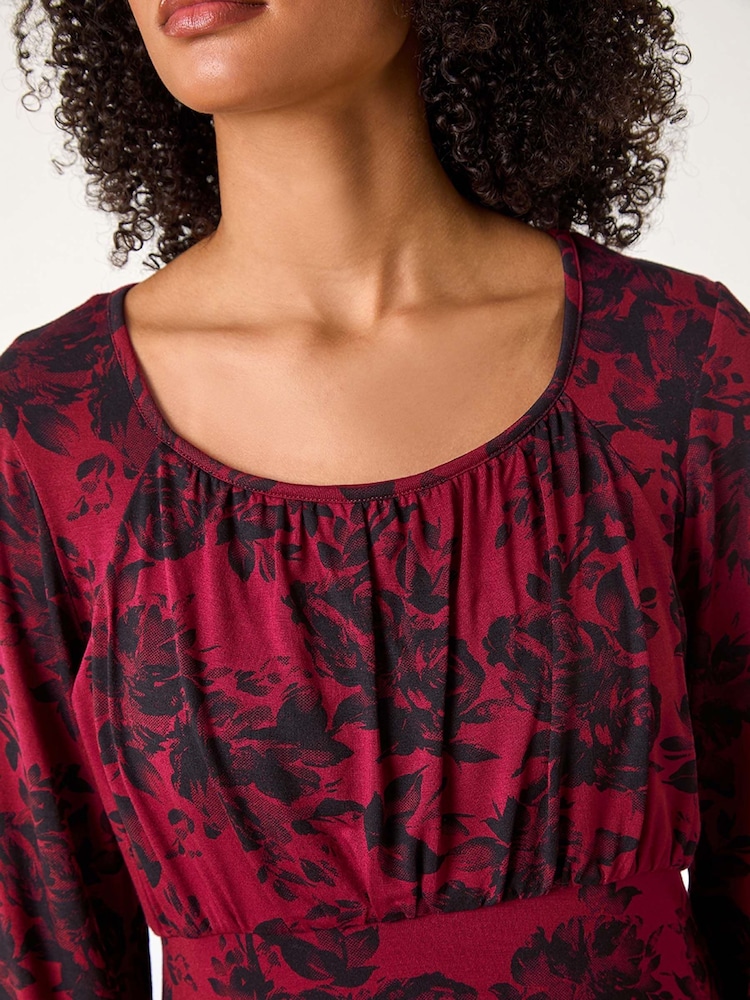 Roman Red Floral Print Stretch Jersey Dress - Image 6 of 6