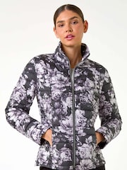 Roman Grey Floral Print Lightweight Quilted Coat - Image 1 of 5
