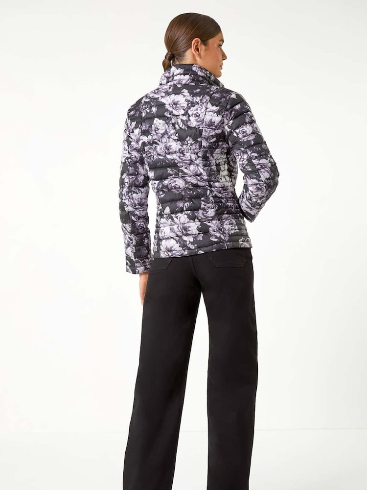 Roman Grey Floral Print Lightweight Quilted Coat - Image 2 of 5