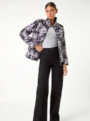 Roman Grey Floral Print Lightweight Quilted Coat - Image 3 of 5