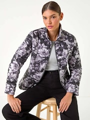 Roman Grey Floral Print Lightweight Quilted Coat - Image 4 of 5