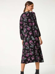 Roman Purple Floral Print Stretch Midi Dress - Image 2 of 5