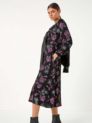 Roman Purple Floral Print Stretch Midi Dress - Image 4 of 5