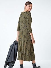 Roman Green Print A-Line Stretch Midi Dress - Image 2 of 5