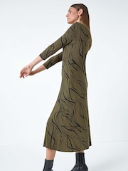 Roman Green Print A-Line Stretch Midi Dress - Image 4 of 5