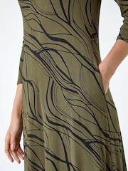 Roman Green Print A-Line Stretch Midi Dress - Image 5 of 5
