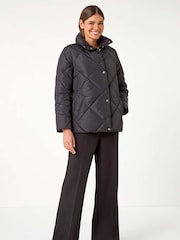 Roman Black Diamond Quilted Puffer Coat - Image 1 of 5
