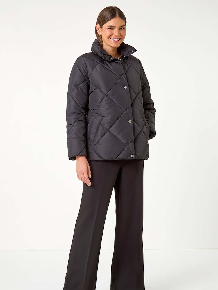 Roman Black Diamond Quilted Puffer Coat - Image 1 of 5