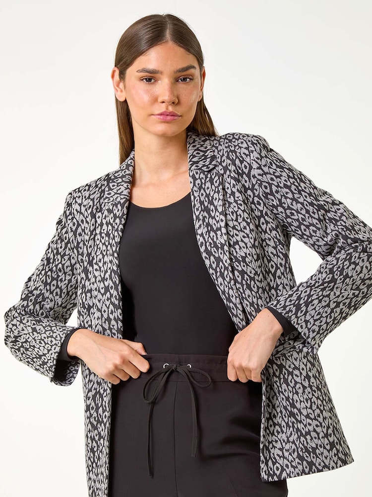 Roman Grey Animal Print Ponte Blazer - Image 1 of 5