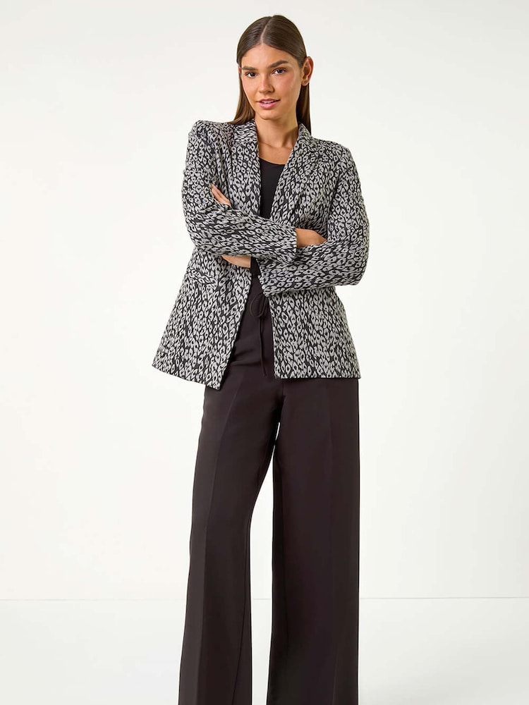 Roman Grey Animal Print Ponte Blazer - Image 3 of 5