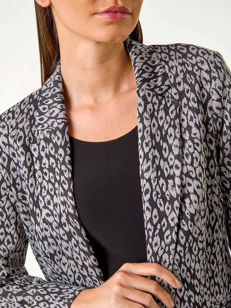 Roman Grey Animal Print Ponte Blazer - Image 5 of 5